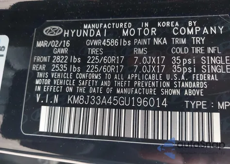 2016 Hyundai Tucson Se из США, поврежденный, VIN KM8J33A45GU196014